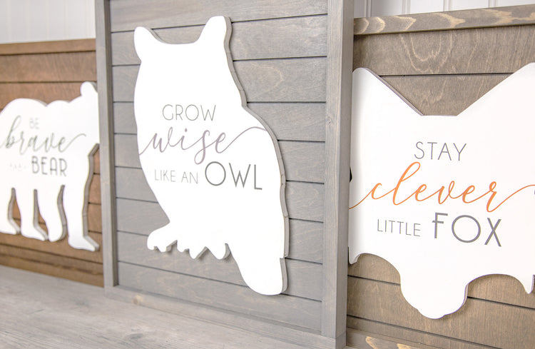 Grow Wise Like An Owl Wood Sign - Woodland Nursery Decor - 16x19 Inches