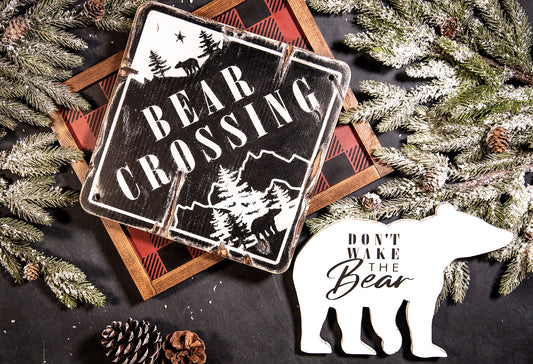 Bear Crossing Rustic Wood Sign 11.5x11.5