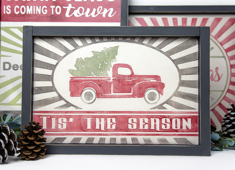Tis the Season Red Truck Christmas Tree Wood Sign 14x10