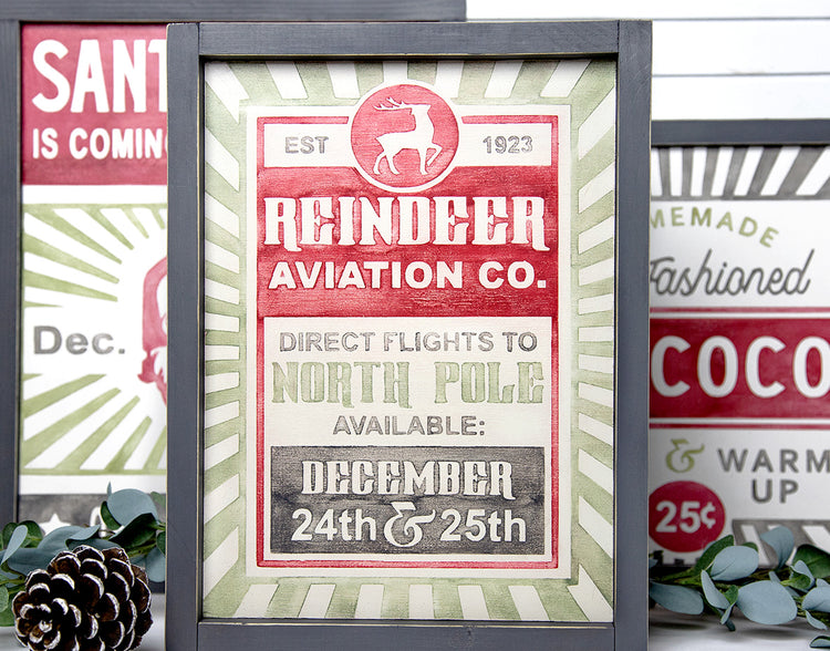 Reindeer Wood Sign Aviation Co. Wood Sign 14x11