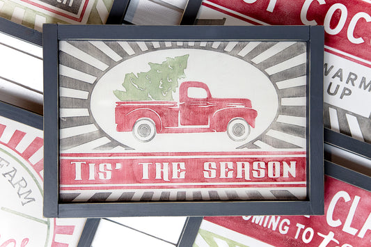 Tis the Season Red Truck Christmas Tree Wood Sign 14x10