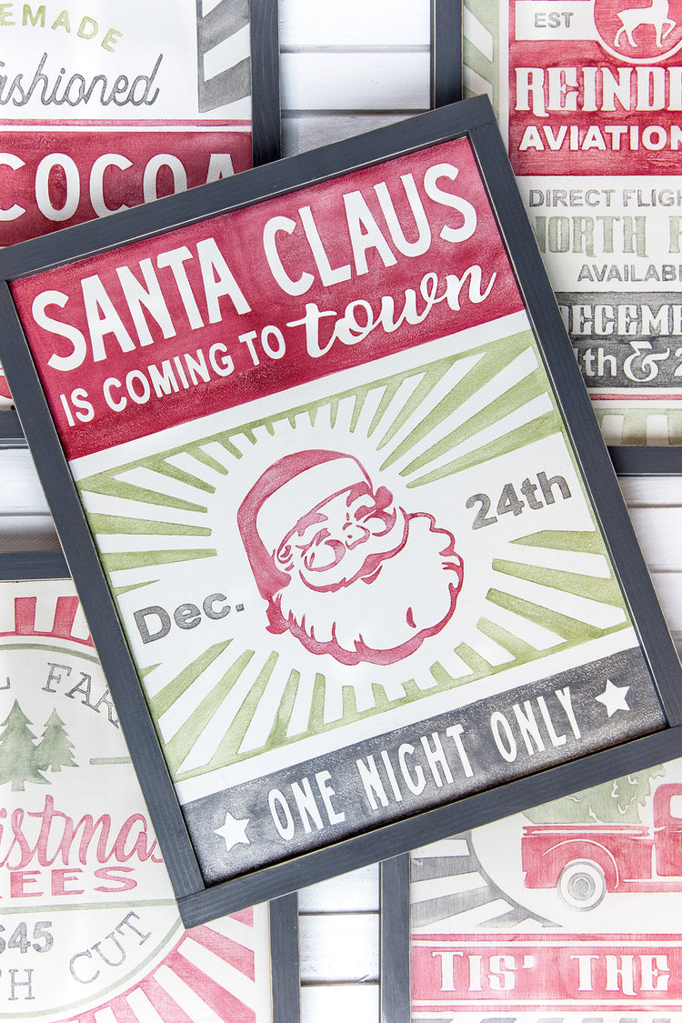 Santa Claus Coming to Town Christmas Wood Sign 14x17