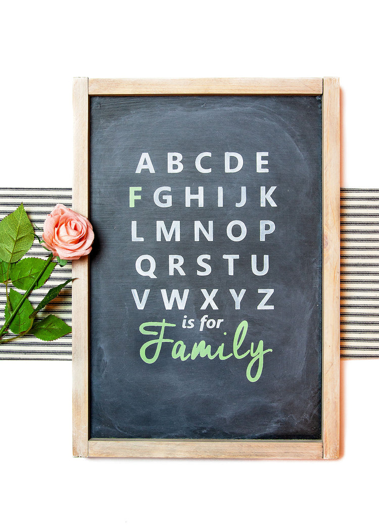 Alphabet F is for Family Chalkboard Wood Sign 12x16