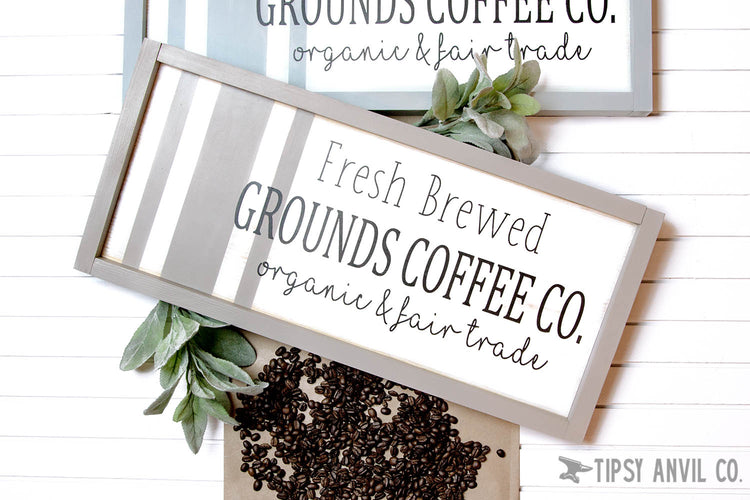 Grounds Coffee Co. Striped Wood Sign 21.5x10