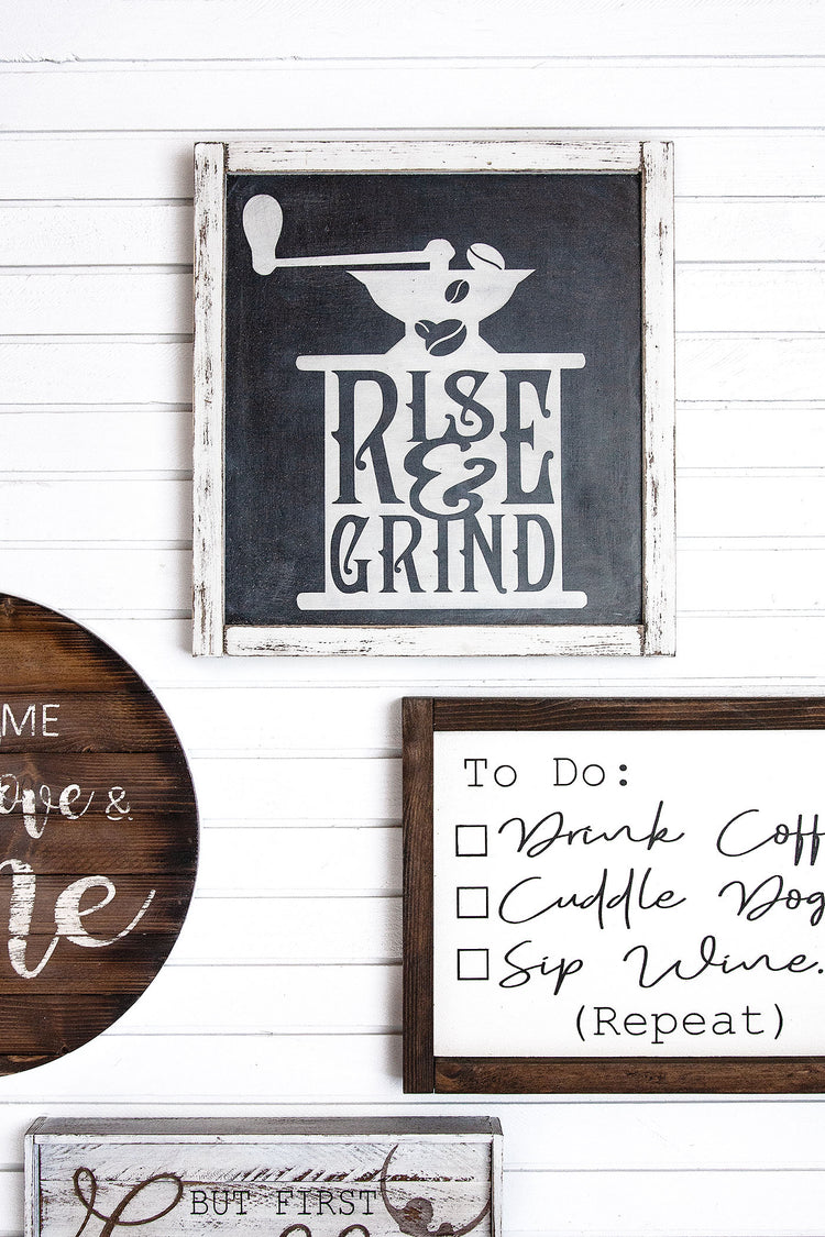 Rise and Grind Coffee Wood Sign 11x13