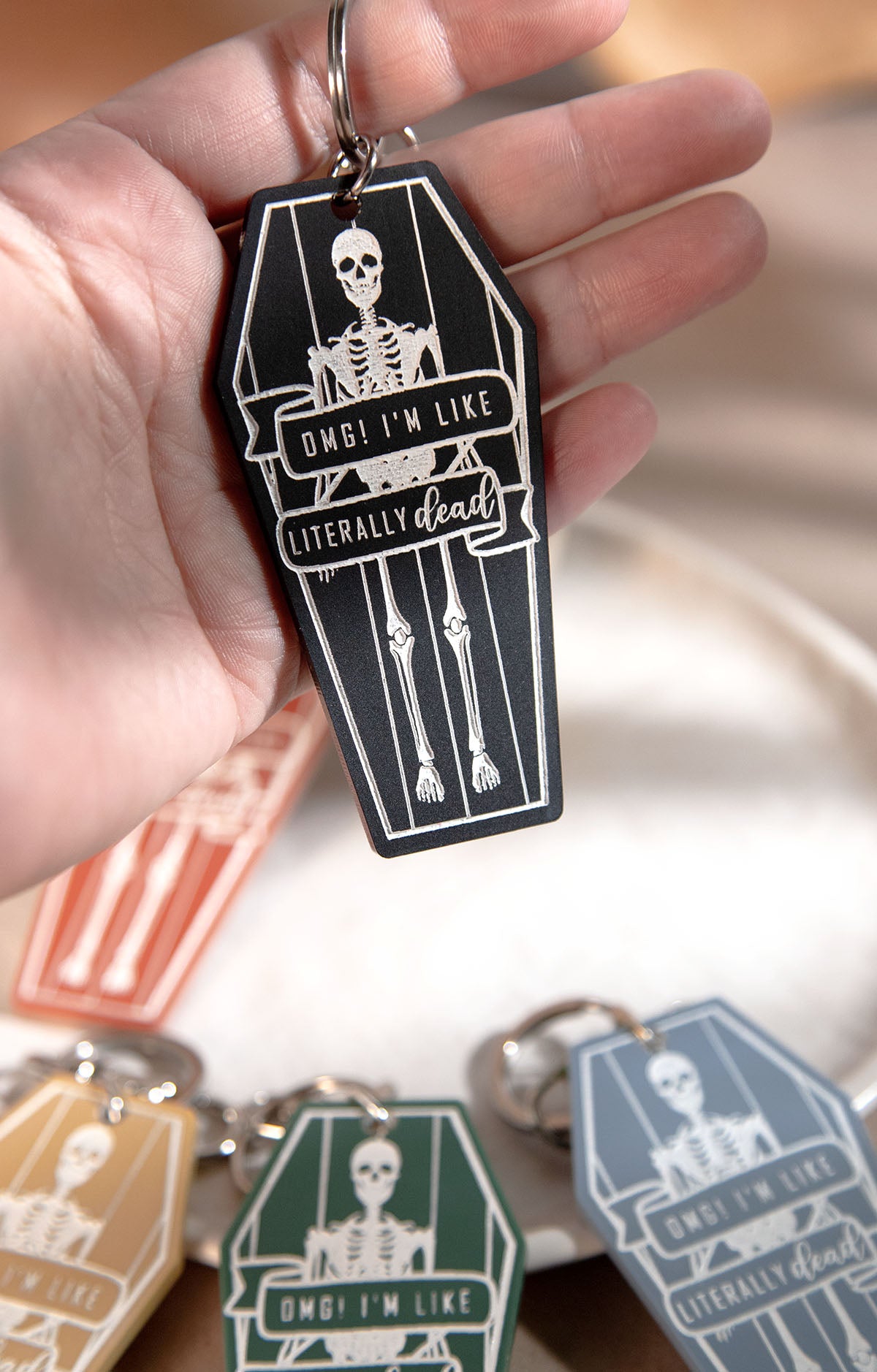 OMG Literally Dead Skeleton Coffin Acrylic Retro Keychain – The Tipsy Anvil  Co.